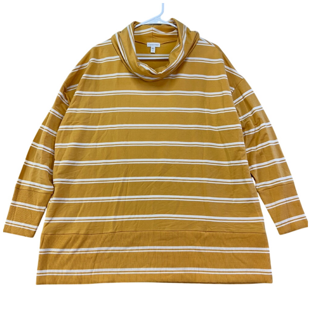 Garnet Hill Blouse Womens M Yellow Cowl Neck‎ Long Sleeve Tencel Lyocell Striped